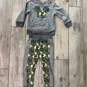 Gray and Green Mickey Mouse Sweatshirt and Pants Set